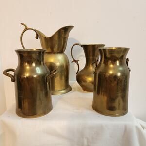 Vintage Brass Pitcher & Milk Can Lot Set of 4 Made in India 4–6 Inch